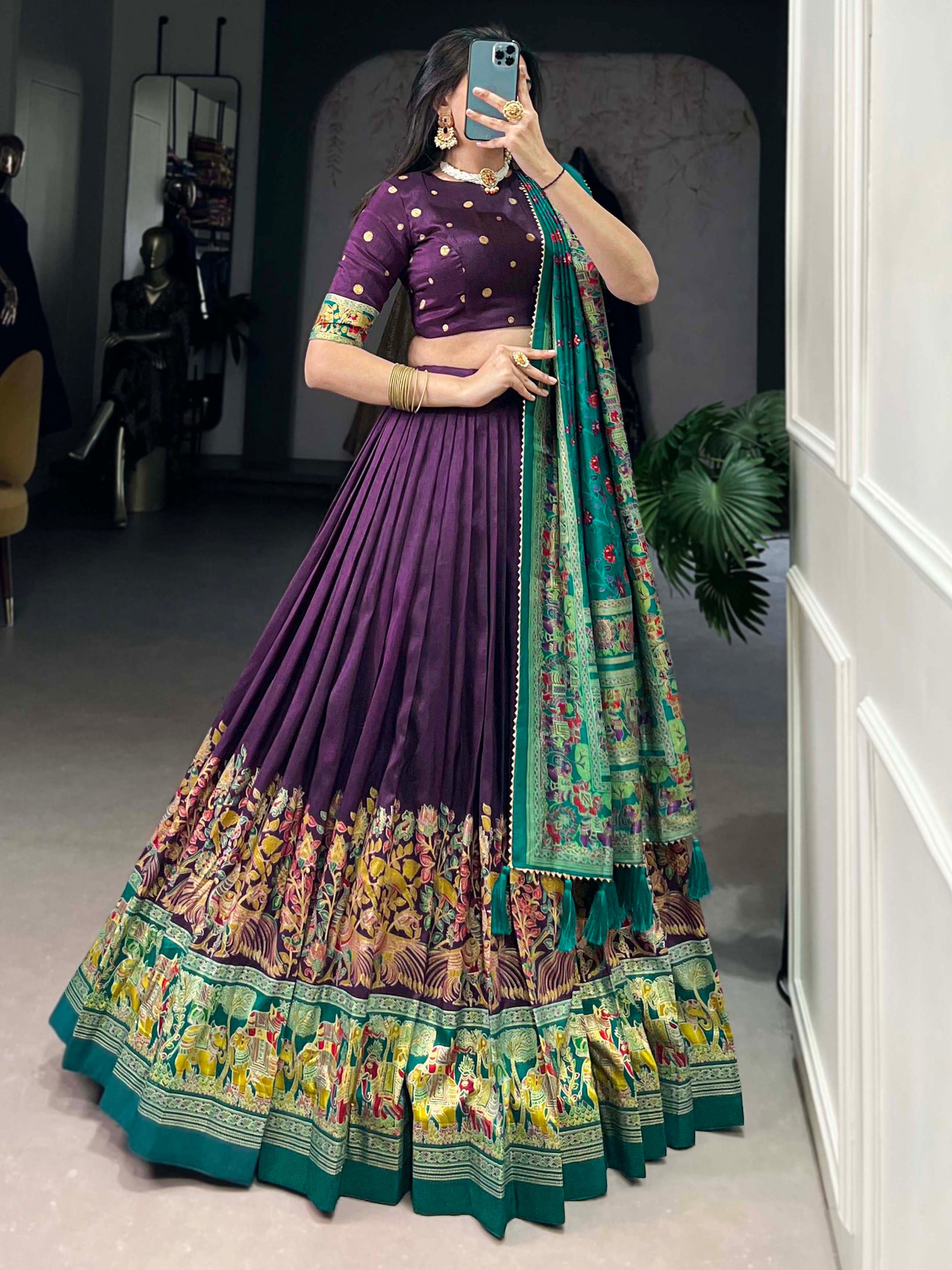 Wonderful Purple Digital Printed Tussar Silk Event Wear Lehenga Choli