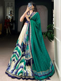 Lovely Navy Blue Printed Tussar Silk Traditional Lehenga Choli With Dupatta