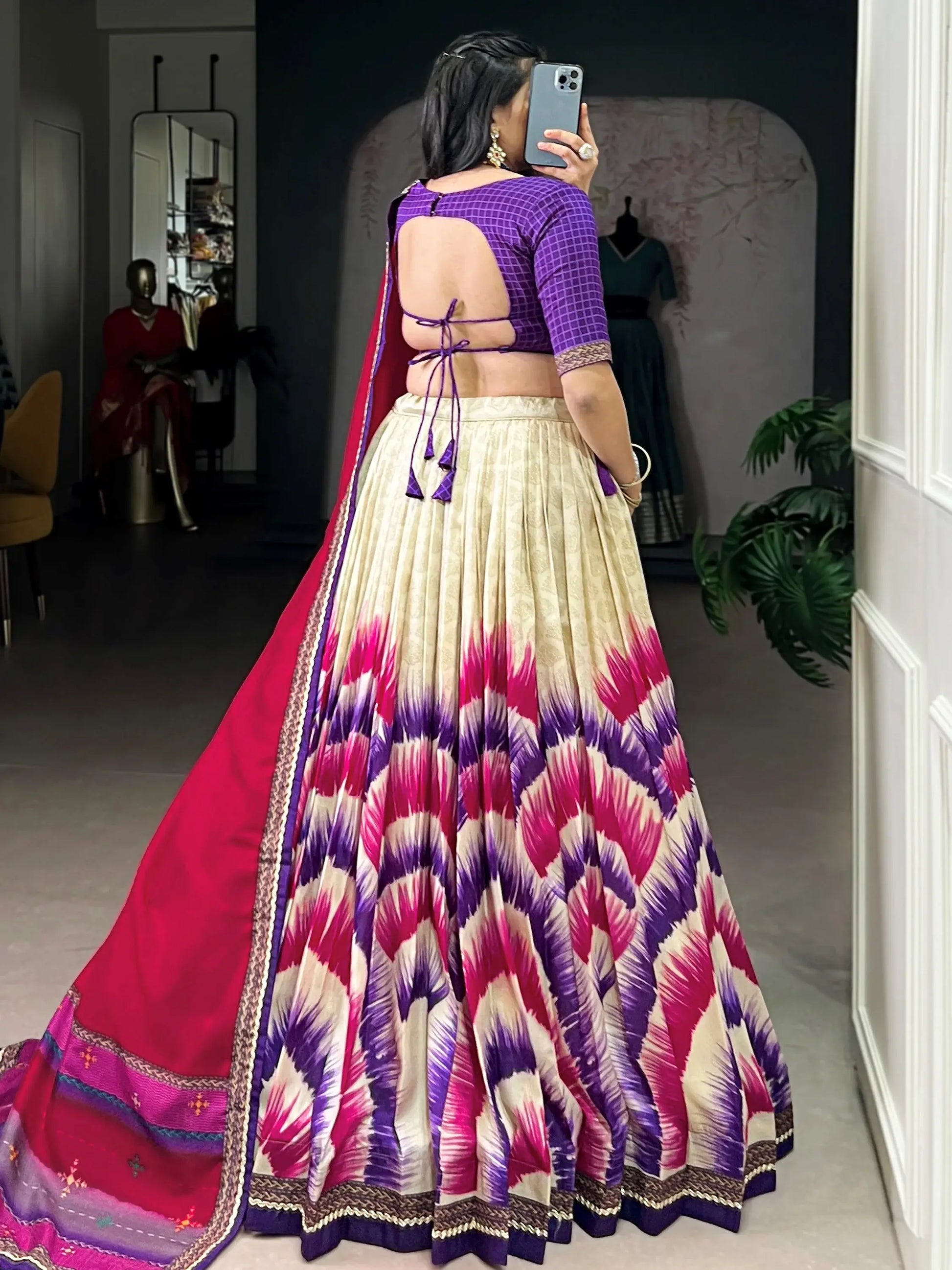 Regal Purple Digital Printed Tussar Silk Evening Wear Lehenga Choli With Dupatta