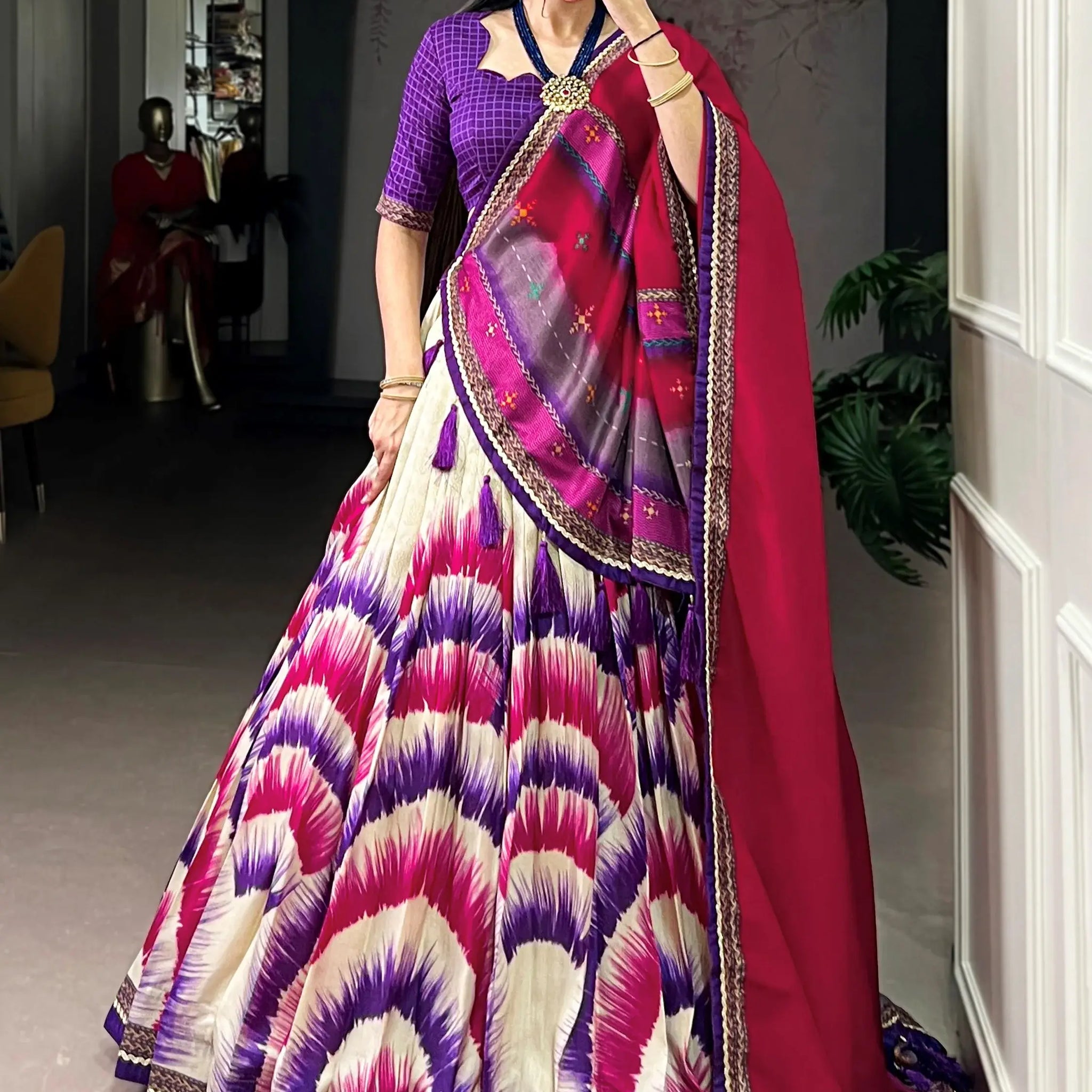 Regal Purple Digital Printed Tussar Silk Evening Wear Lehenga Choli With Dupatta