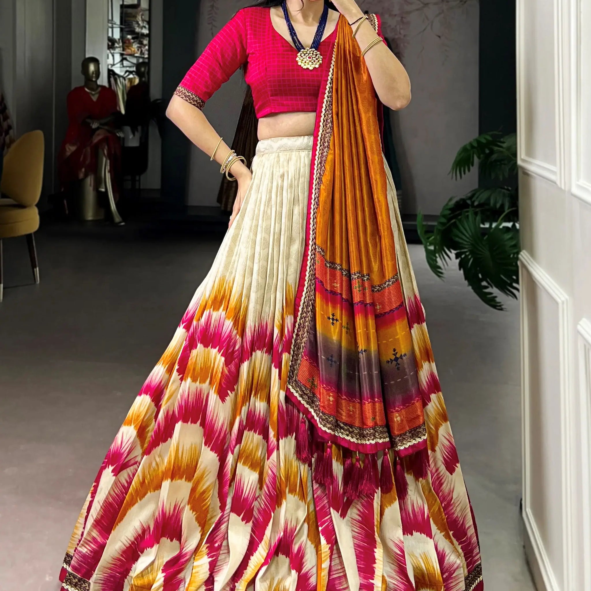 Beautiful Red Lace Border Tussar Silk Wedding Wear Lehenga Choli With Dupatta