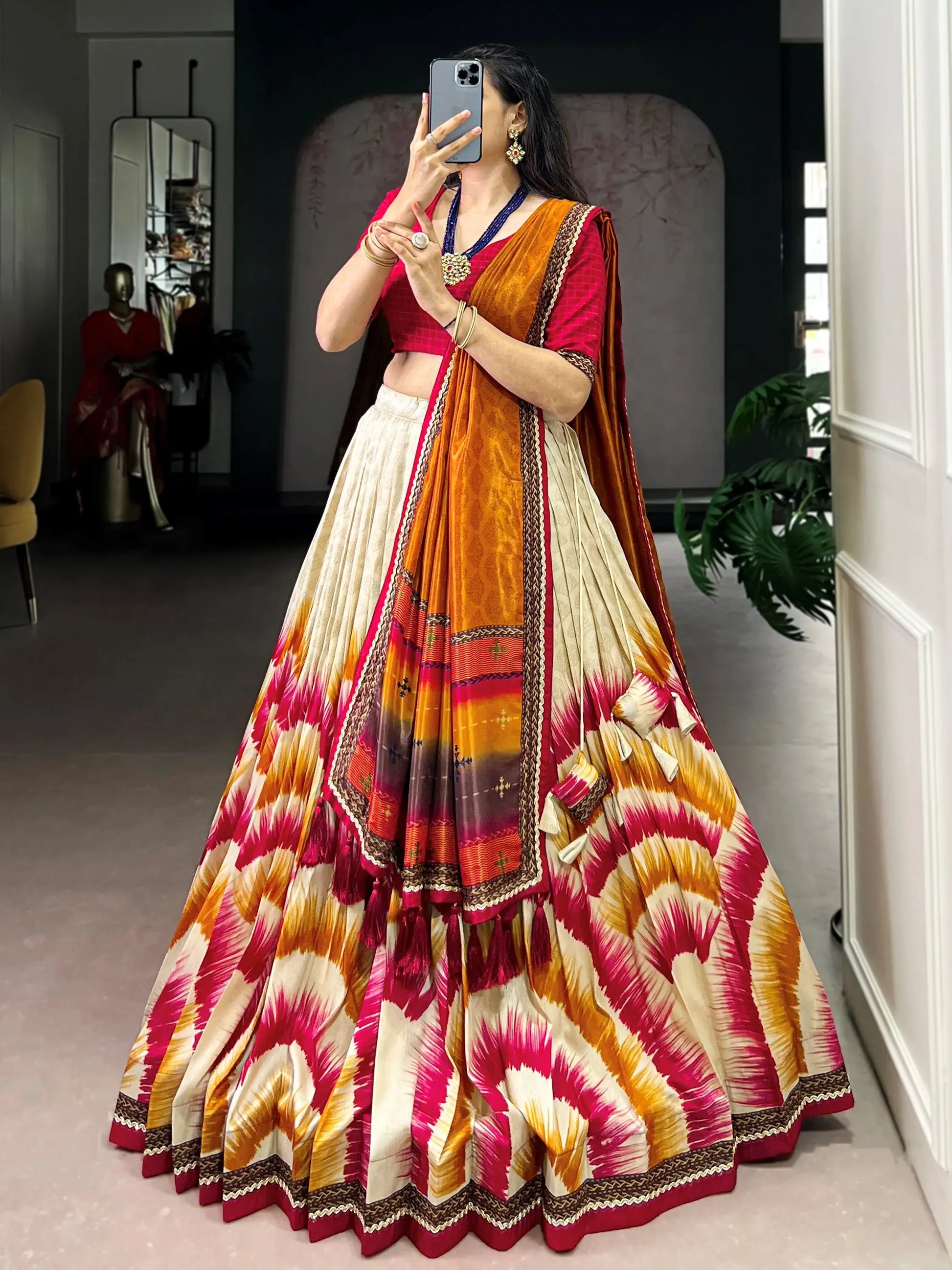 Beautiful Red Lace Border Tussar Silk Wedding Wear Lehenga Choli With Dupatta