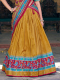 Alluring Mustard Yellow Printed Silk Haldi Wear Lehenga Choli
