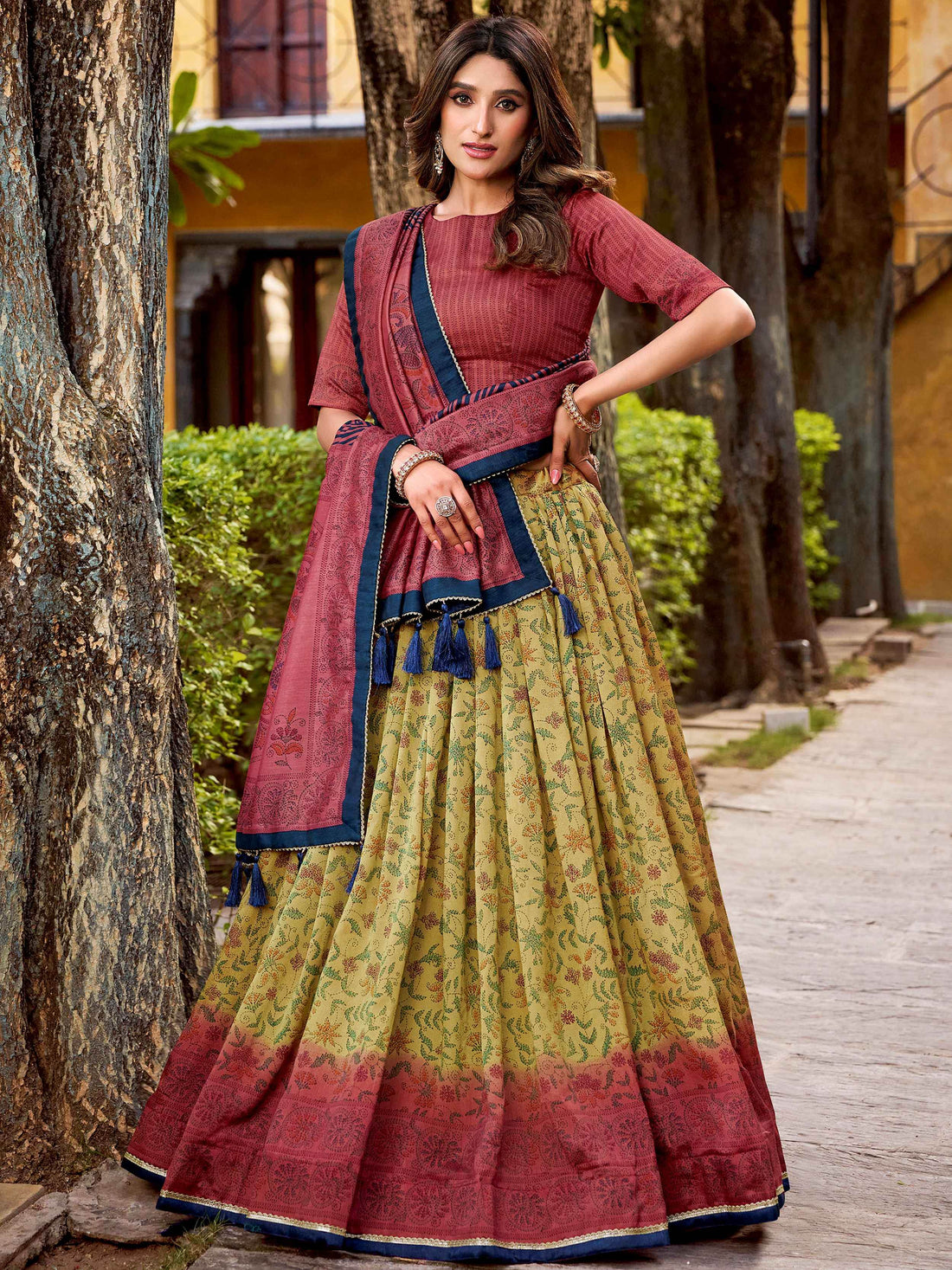 Alluring Yellow Printed Silk Festive Wear Lehenga Choli With Dupatta