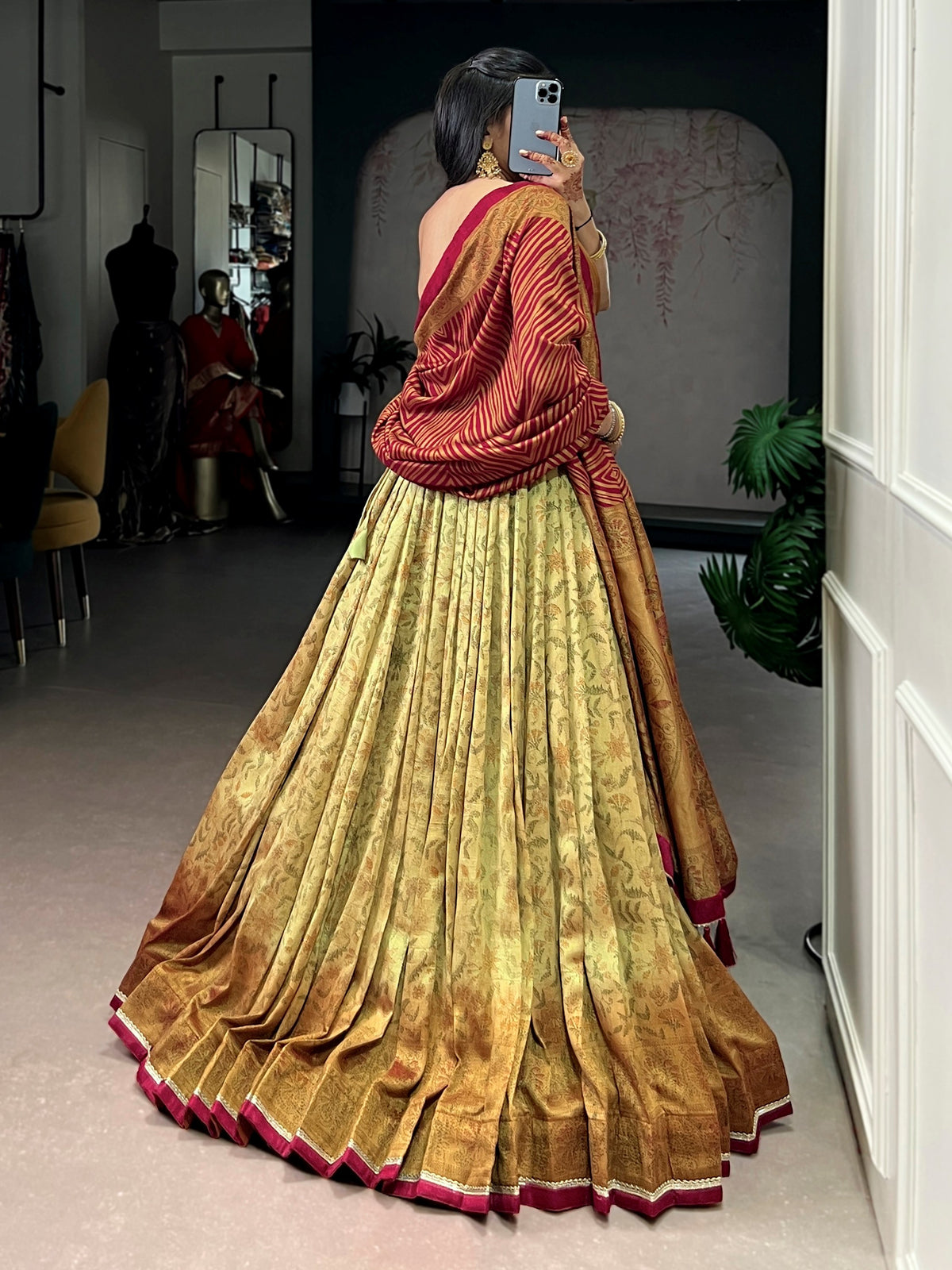 Designer Yellow Floral Printed Silk Festival Wear Lehenga Choli