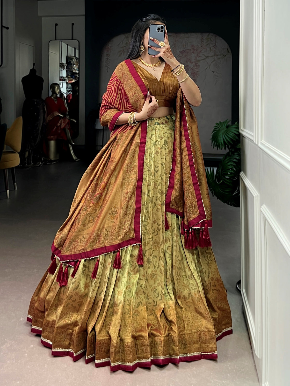 Designer Yellow Floral Printed Silk Festival Wear Lehenga Choli