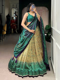 Lovable Teal Green Printed Silk Mehndi Wear Lehenga Choli