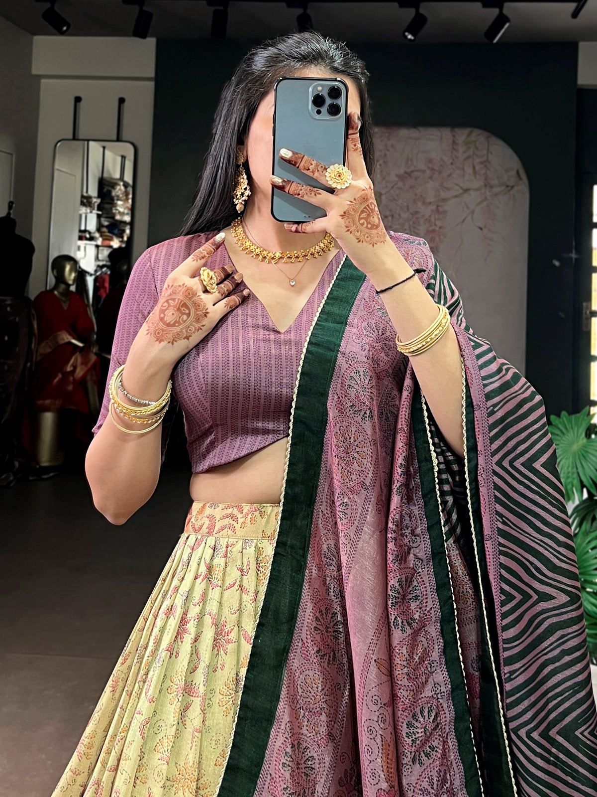 Graceful Mauve Printed Silk Festival Wear Lehenga Choli With Dupatta