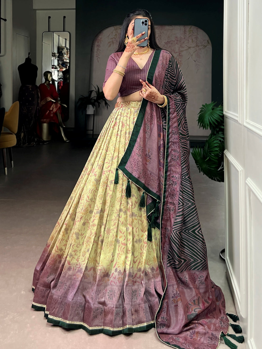 Graceful Mauve Printed Silk Festival Wear Lehenga Choli With Dupatta