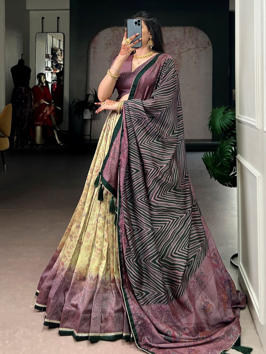 Graceful Mauve Printed Silk Festival Wear Lehenga Choli With Dupatta