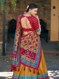 Alluring Mustard Yellow Printed Silk Haldi Wear Lehenga Choli