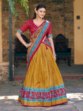 Alluring Mustard Yellow Printed Silk Haldi Wear Lehenga Choli