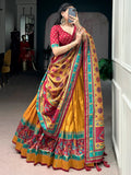 Spectacular Mustard Yellow Printed Silk Lehenga Choli With Dupatta