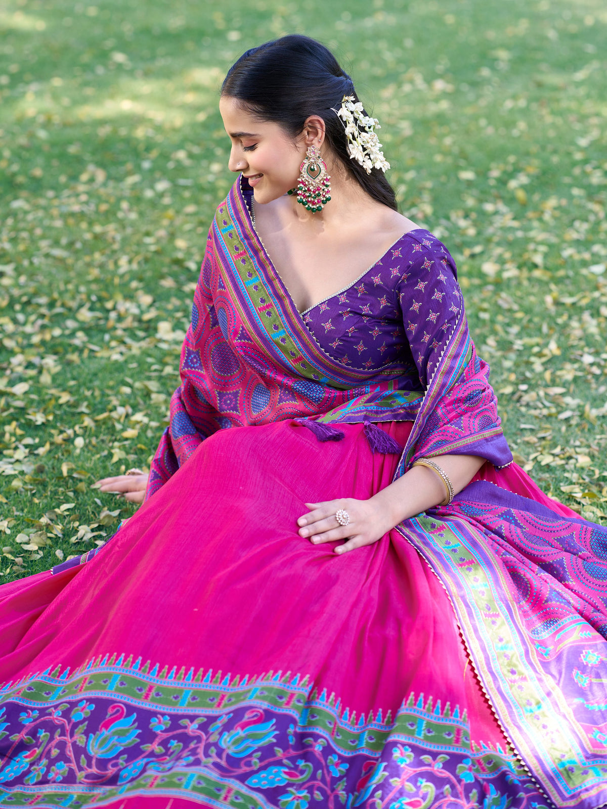 Fascinating Pink Digital Printed Silk Wedding Wear Lehenga Choli