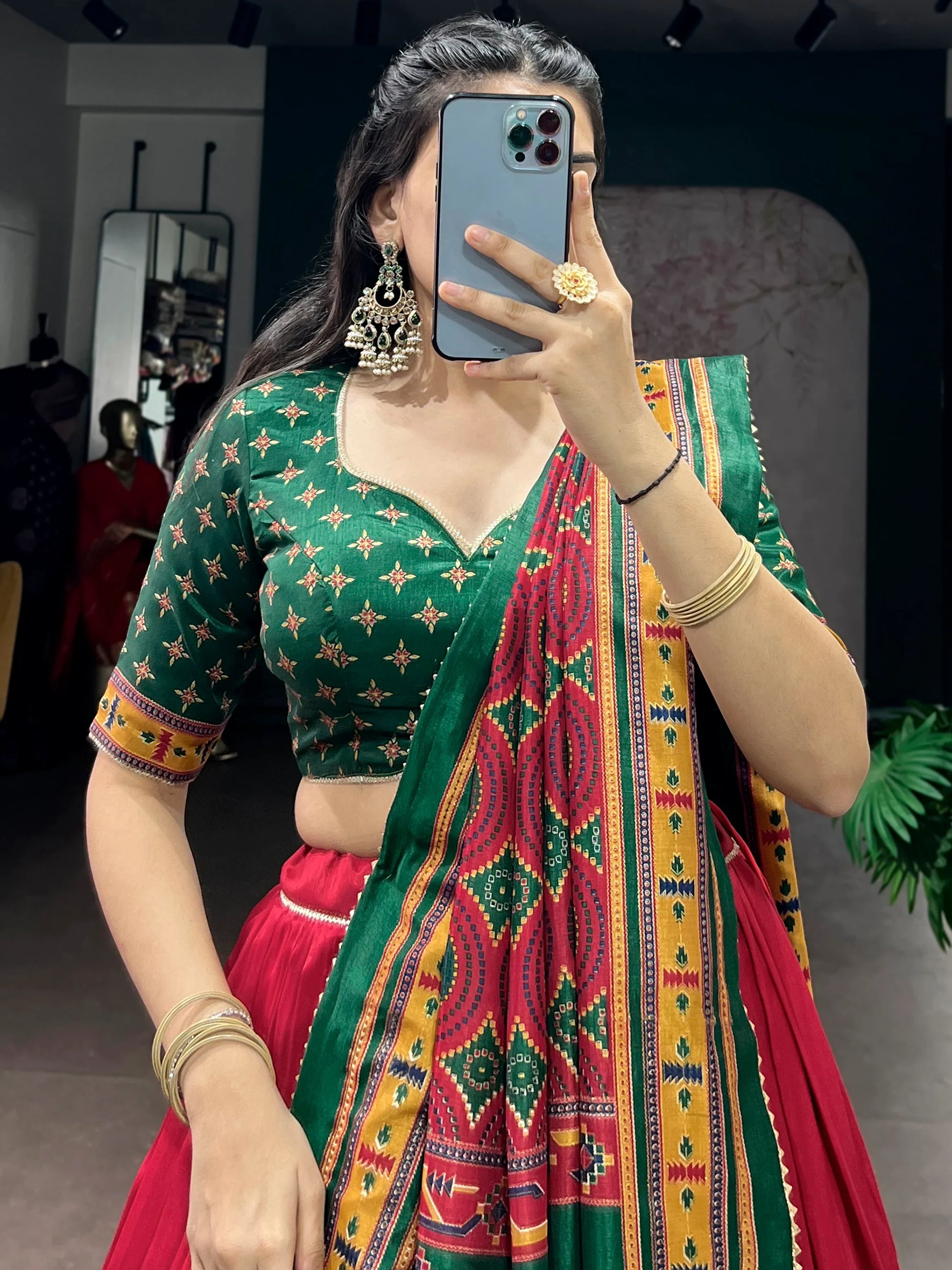 Majestic Red Digital Printed Silk Navratri Lehenga Choli With Dupatta