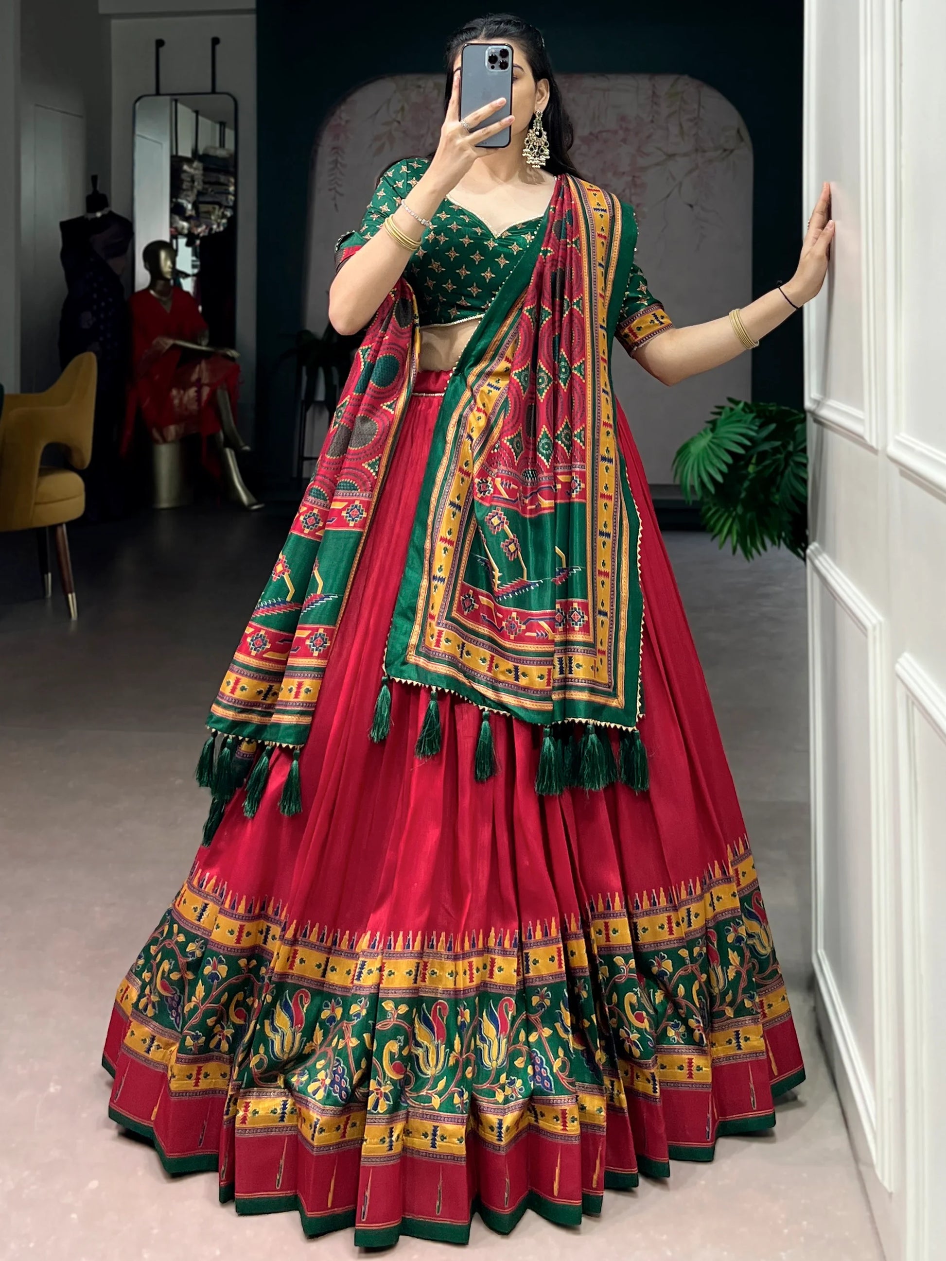 Majestic Red Digital Printed Silk Navratri Lehenga Choli With Dupatta