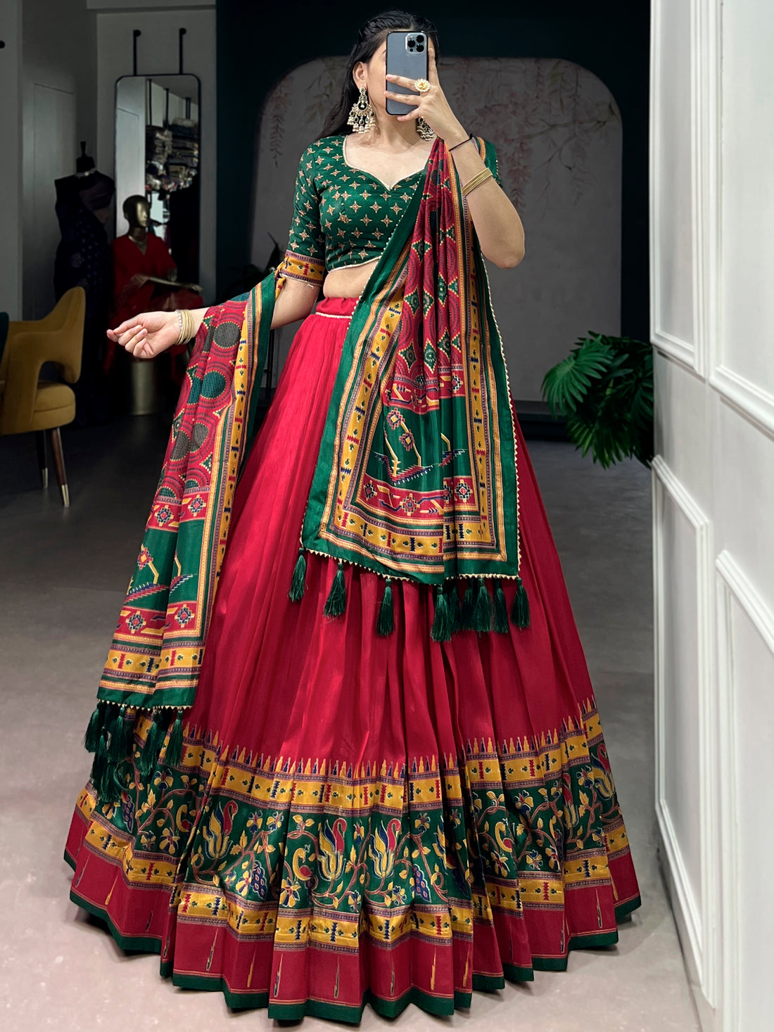 Majestic Red Digital Printed Silk Navratri Lehenga Choli With Dupatta