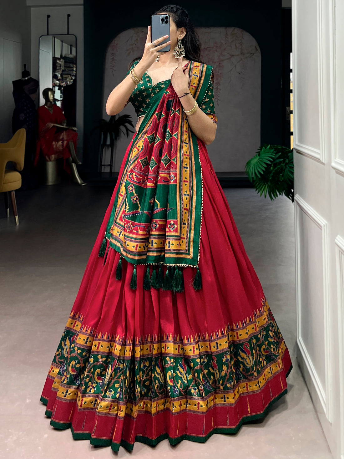 Majestic Red Digital Printed Silk Navratri Lehenga Choli With Dupatta
