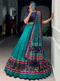 Incredible Teal Green Printed Tussar Silk Traditional Lehenga Choli