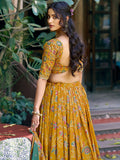 Awesome Mustard Yellow Foil-Printed Silk Traditional Wear Lehenga Choli With Dupatta