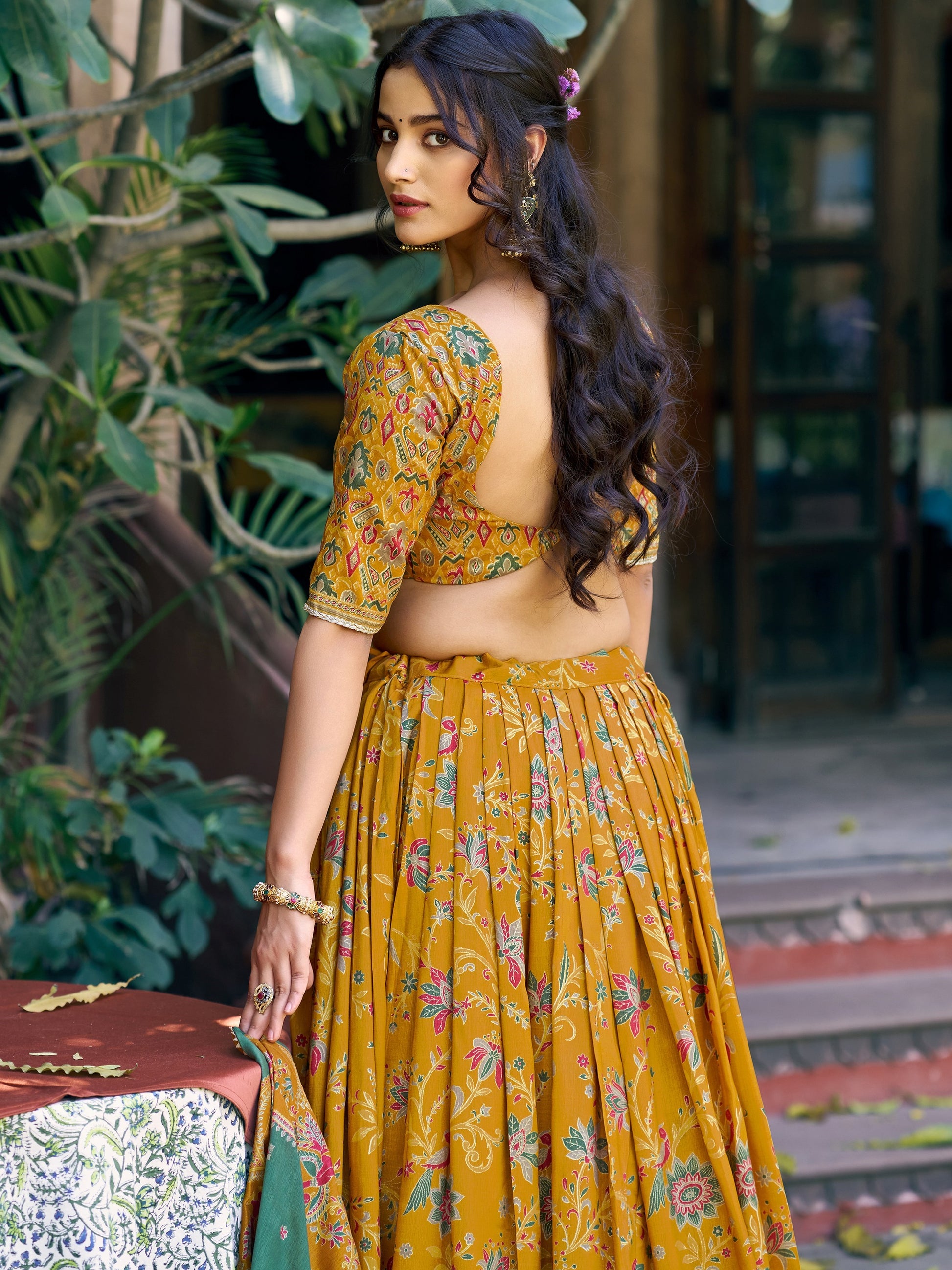 Awesome Mustard Yellow Foil-Printed Silk Traditional Wear Lehenga Choli With Dupatta