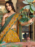 Awesome Mustard Yellow Foil-Printed Silk Traditional Wear Lehenga Choli With Dupatta