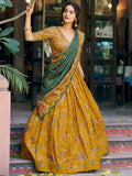 Awesome Mustard Yellow Foil-Printed Silk Traditional Wear Lehenga Choli With Dupatta