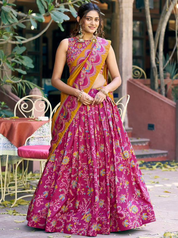 Amazing Pink Foi -Worked Silk Wedding Wear Lehenga Choli With Dupatta