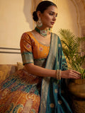 Glamours Green And Yellow Zari Weaving Banarasi Silk Traditional Lehenga Choli
