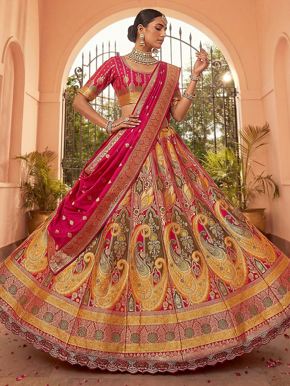 Royal Mustard Yellow Zari Weaving Banarasi Silk Wedding Wear Lehenga Choli With Dupatta