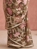 Adorable Olive Green Printed Organza Traditional Saree With Blouse