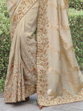 Beautiful Beige Zari Weaving Organza Silk Traditional Saree With Blouse
