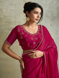Astounding Rani Pink Jarkan Work Chiffon Wedding Wear Saree With Blouse