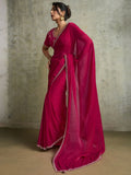 Astounding Rani Pink Jarkan Work Chiffon Wedding Wear Saree With Blouse