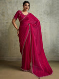 Astounding Rani Pink Jarkan Work Chiffon Wedding Wear Saree With Blouse
