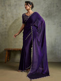 Striking Purple Chiffon Party Wear Saree With Jarkan Work Blouse