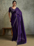 Striking Purple Chiffon Party Wear Saree With Jarkan Work Blouse