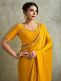 Stunning Yellow Chiffon Haldi Wear Saree With Jarkan Work Blouse
