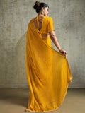 Stunning Yellow Chiffon Haldi Wear Saree With Jarkan Work Blouse