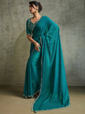 Astonishing Teal Green Chiffon Evening Wear Saree With Jarkan Work Blouse