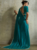 Astonishing Teal Green Chiffon Evening Wear Saree With Jarkan Work Blouse