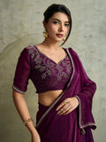 Incredible Wine Chiffon Designer Saree With Jarkan Work Blouse