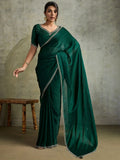 Rich Bottle Green Jarkan Border Work Chiffon Mehendi Wear Saree With Blouse