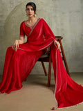 Lovely Red Jarkan Border Work Chiffon Wedding Wear Saree With Blouse