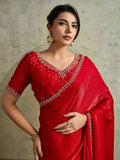 Lovely Red Jarkan Border Work Chiffon Wedding Wear Saree With Blouse