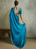 Awesome Blue Chiffon Party Wear Saree With Jarkan Work Blouse