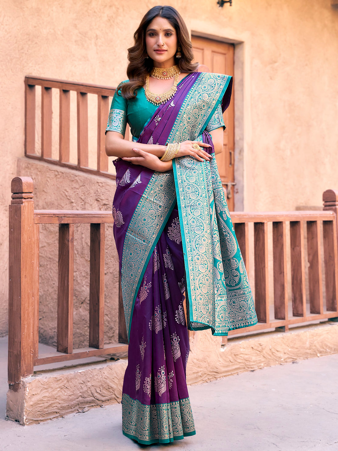 Alluring Purple Zari Weaving Silk Festive Wear Saree With Blouse