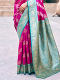 Enchanting Hot Pink Zari Weaving Silk Traditional Saree With Blouse