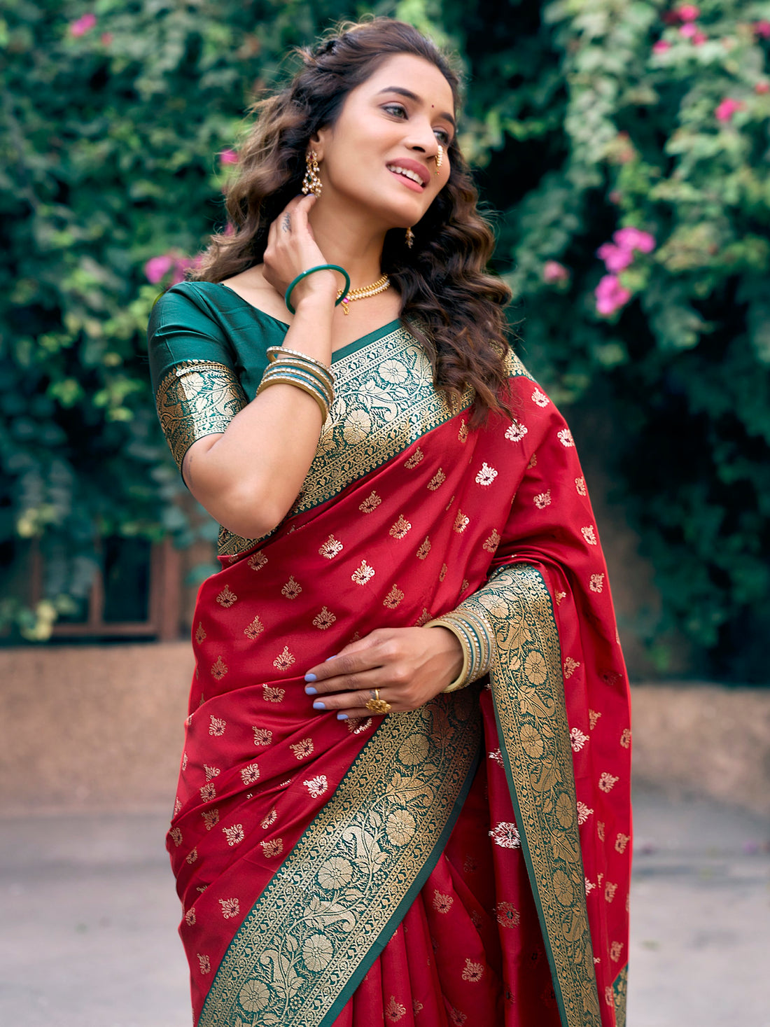 Lovely Red Zari Weaving Silk Wedding Wear Saree With Blouse