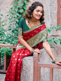 Lovely Red Zari Weaving Silk Wedding Wear Saree With Blouse